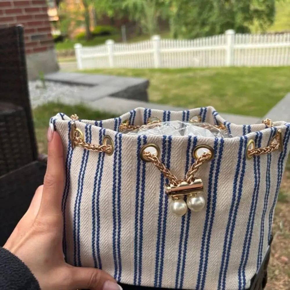 Blue striped mini shoulder bag - Picture 4 of 4